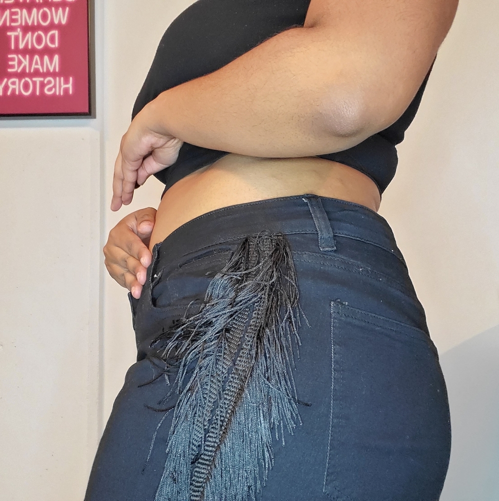 Black Fringe High Rise Jeans Size 14